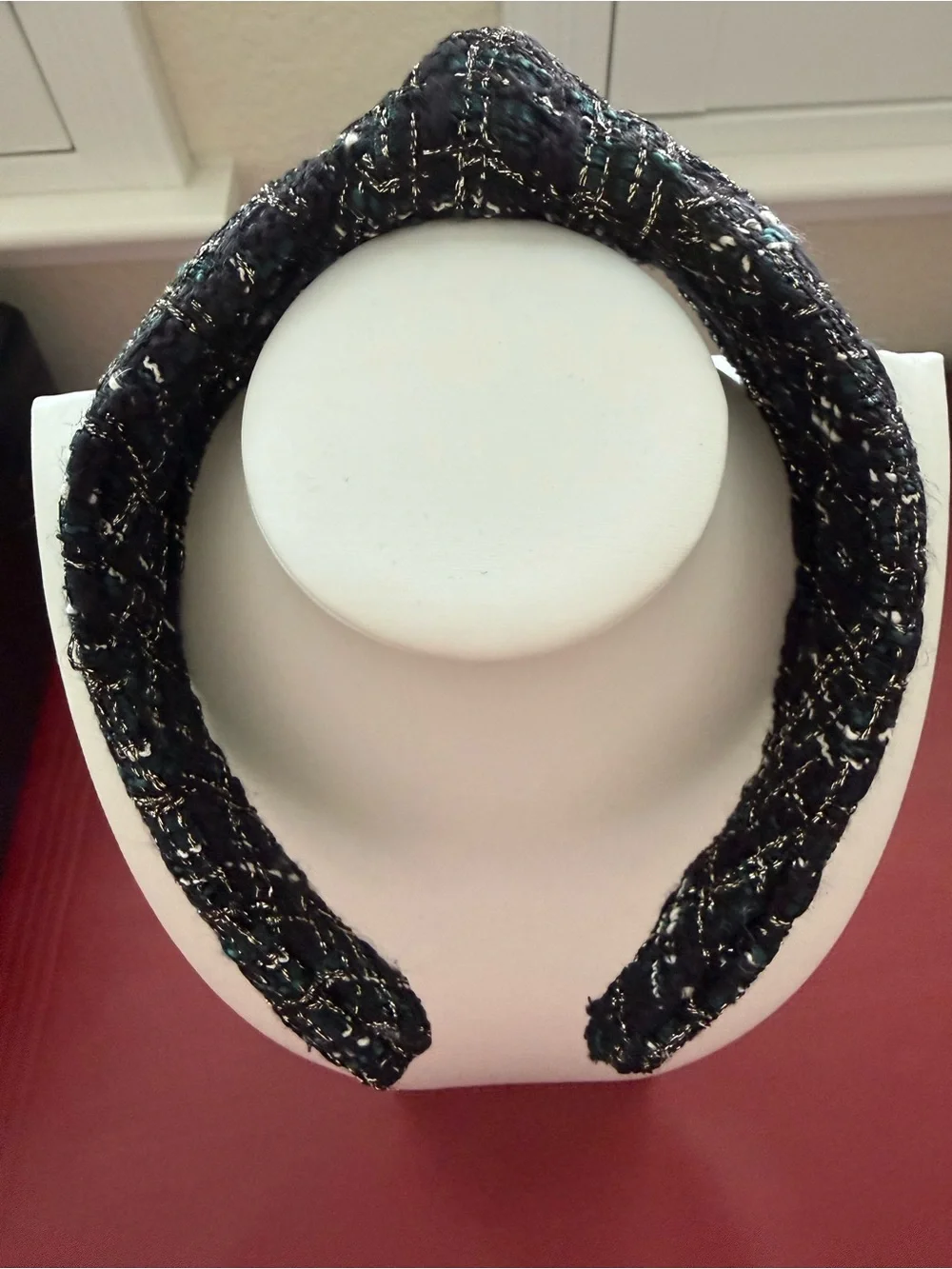 LOFT Black and Teal Tweed Padded Headband with Metallic Thread with Knot